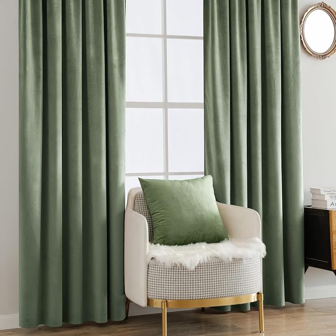 MIULEE Sage Green Velvet Curtains 96 inches Long - Image 7
