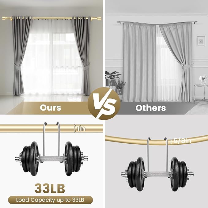 1” Diameter Gold Curtain Rod Itself is 30-60 inch 1 Pack, Fit 30 to 54 Windows - Image 5