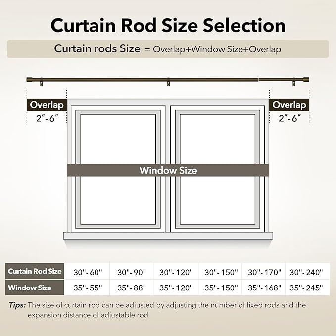 IFELS Heavy Duty Curtain Rods for Windows 28 to 48 Inch, 1 Inch Bronze Curtain - Image 4