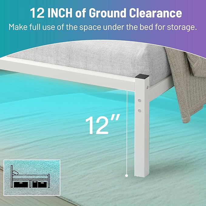 Twin Bed Frame with Headboard,Heavy Duty Steel Slats Support-LED Bed Frame with USB Charging Station,Mattress Foundation-Under Bed Storage,No Box Spring Needed,Noise Free,White