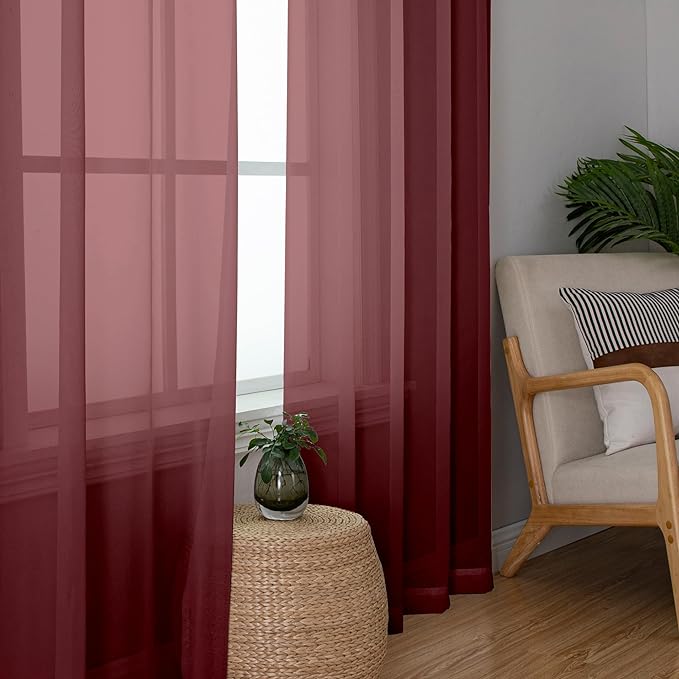 Aiyufeng Burgundy Sheer Curtains - Image 7