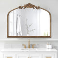 ironsmithn Gold Arched Mirror, 30"x36" Ornate Beaded Frame Mirrors, Metal Decorative Accent Mirror for Fireplace Bedroom Bathroom Living Room Entryway