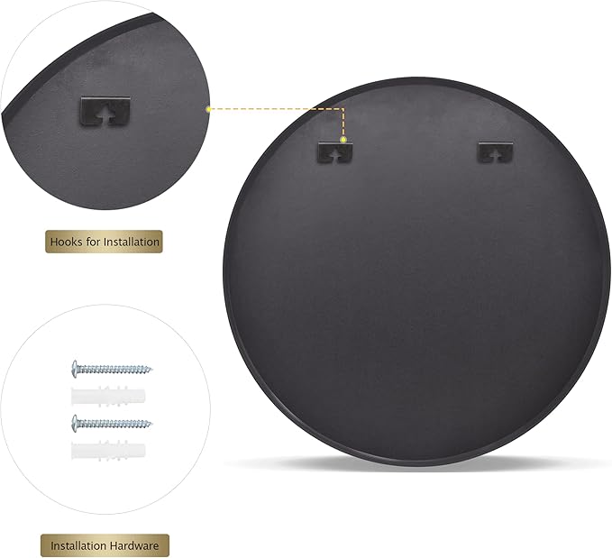 Round Mirror 15.7" Black Wall Mounted Circle Mirrors Vanity Mirror with Aluminum Alloy Frame Modern Decoration for Bathroom, Living Room, Vanity, Bedroom, Entryway