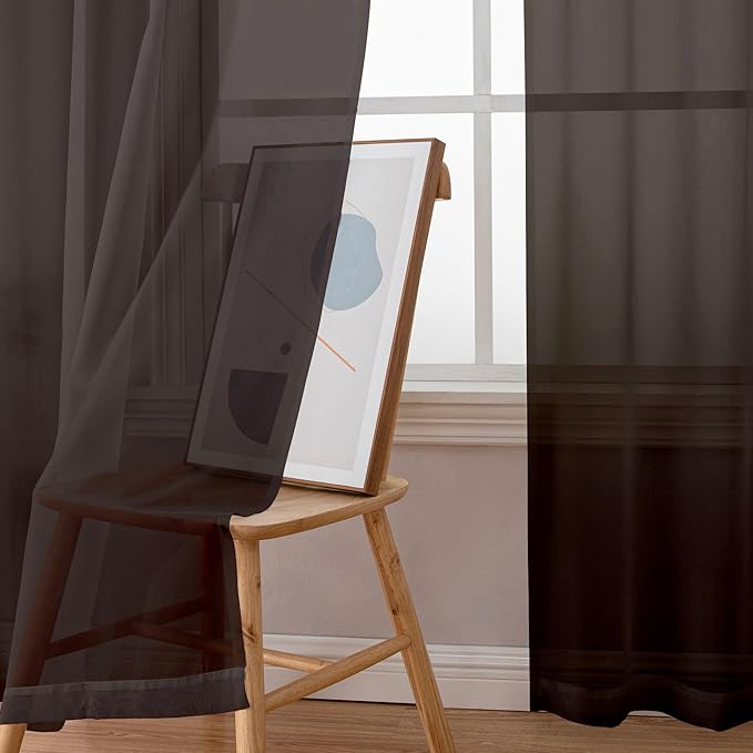 Simplebrand Chocolate Sheer Curtains 96 Inches Long, Light Filtering Rod Pocket - Image 4