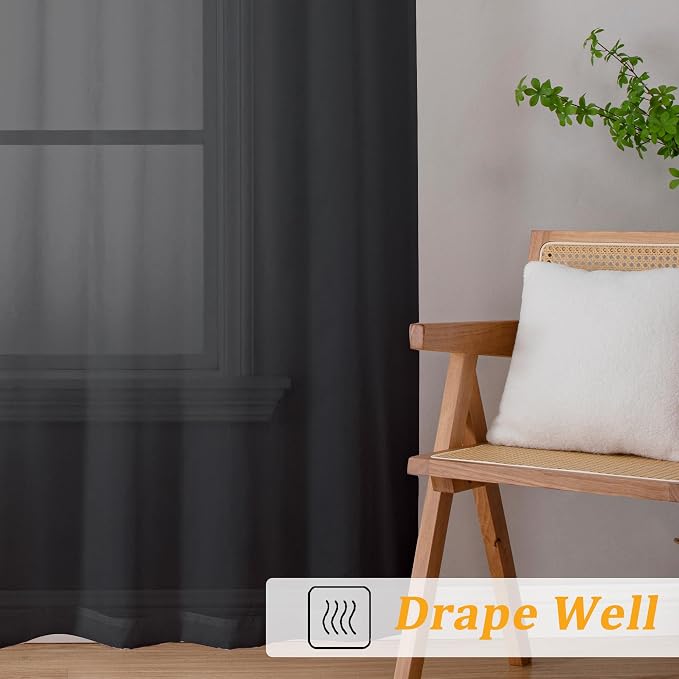 Gwine Black Sheer Curtains 72 Inches Long 2 Panels, Light Filtering Sheer - Image 6