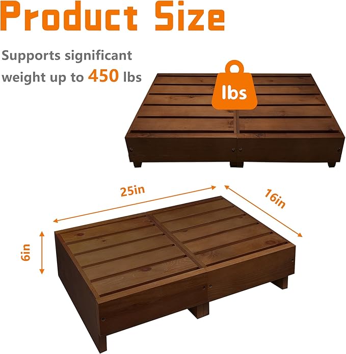 Wooden Step Stool 6” Height, Step Stools for Bed, Bed Steps for High Beds for Adults and Elderly, Step Stool for Bedroom, Kitchen, Living Room, Dark Brown