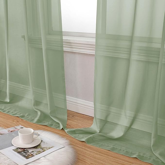 Sage Green Sheer Curtains for Bedroom Living Room 96 Inches Long 2 Panels - Image 8