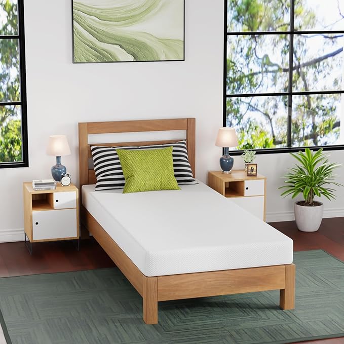 FDW | 6 Inch Twin XL Mattress | Medium Firm | Gel Memory Foam Mattress | White | Bed in a Box, CertiPUR-US Certified | Pressure Relief, Cooling Ventilated Foam | Washable Removable Cover