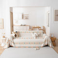 STACYPIK Thick Boho Beige Sofa Cover, Jacquard Chenille Couch Cover for Sectional, Non-Slip Geometric Furniture Protector for 3 Cushion Couch, L Shaped Sofa Cover Decorative Sofa Slipcover-71X134IN