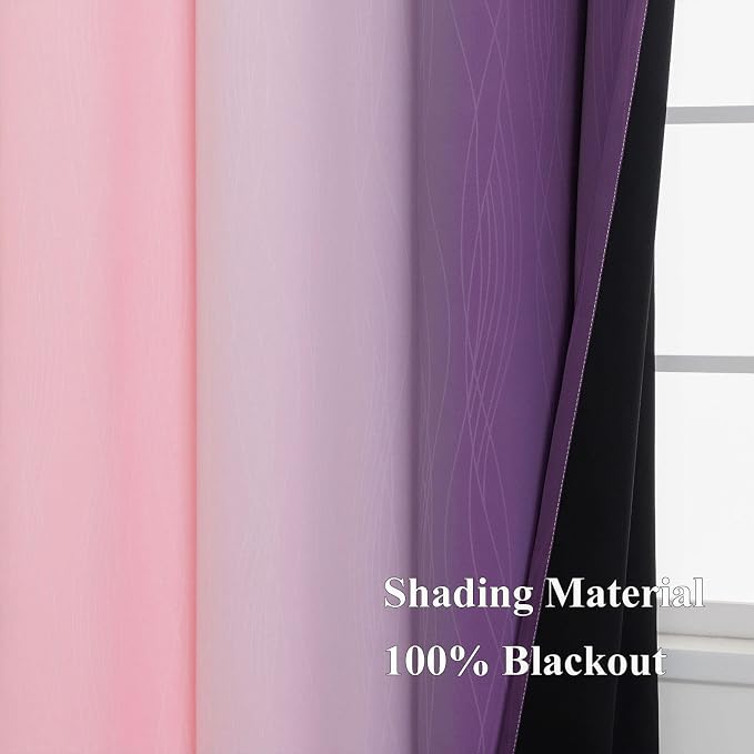 Ombre Pink and Purple Blackout Curtains 96 Inches Long, Full Room Darkening - Image 5