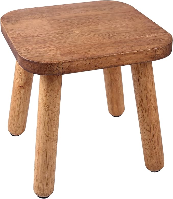 9.3 Inch Wooden Step Stool for Adults and Toddlers, Portable & Sturdy, Plant Stool with Four Detachable and Assembled Legs for Playroom, Kitchen, Bedroom, Bathtub-Walnut