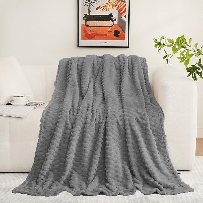 Puncuntex Grey Throw Blanket 108"×90" inches Fuzzy 3D Jacquard Decorative - Image 2