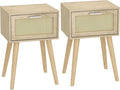 LAATOOREE Bedside Table Set of 2, Boho End Table with Solid Wood Feet for Bedroom and Living Room