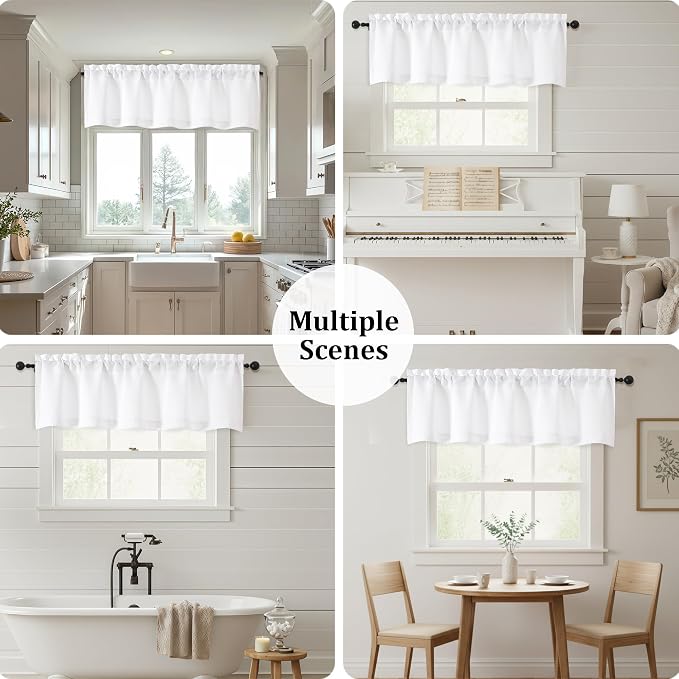 OWENIE White Valances for Windows 1 Pcs, Light Filtering Textured Farmhouse - Image 7