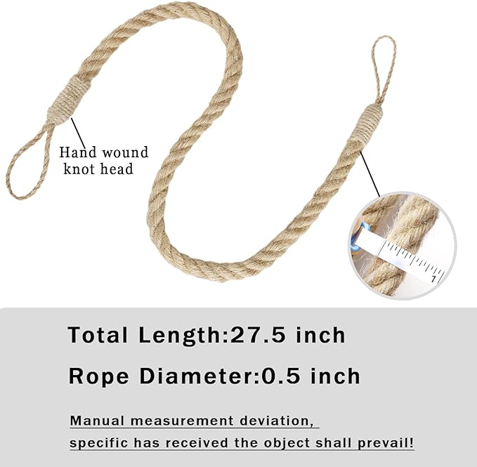 BEL AVENIR Jute Curtain Tiebacks Ropes Tie-Backs, Handmade Curtain Holdbacks - Image 2