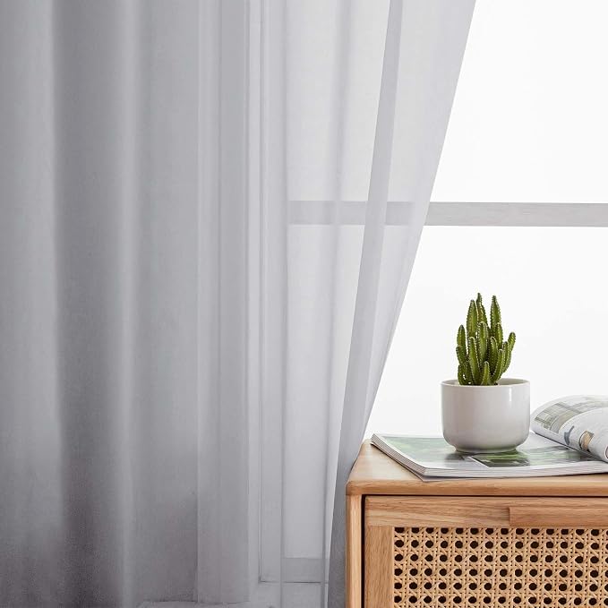 Light Grey Sheer Curtains 84 Inches Long 2 Panels, Soft Light Filtering Curtains - Image 6