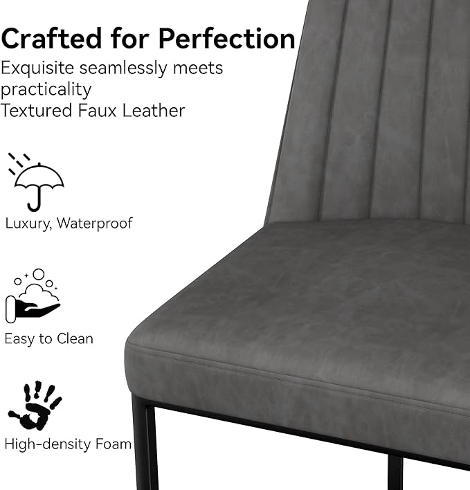 Bar Stools Set of 2, Faux Leather Counter Height Barstools, Upholstered Kitchen Counter Stools with Back and Stitching, 25.6" H Kitchen Island Stools Bar Chair, Metal Framed, Black Grey