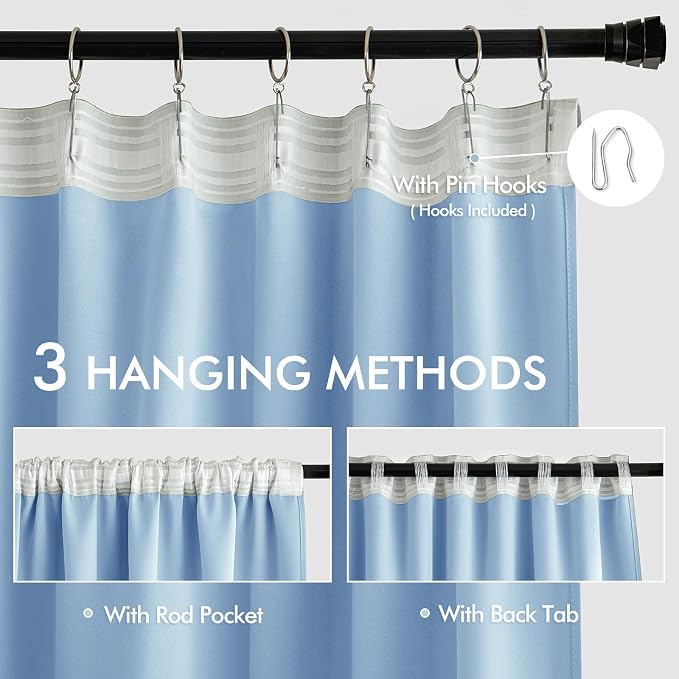 MIULEE Sky Blue Back Tab Blackout Curtains 108 Inch Long 2 Panels Set - Image 3