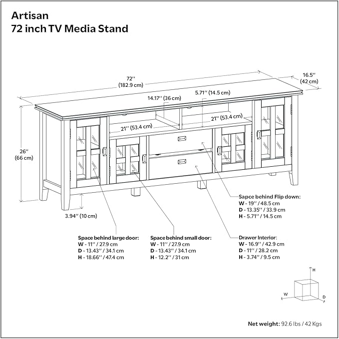 SIMPLIHOME Artisan SOLID WOOD 72 Inch Wide Contemporary TV Media Stand in White for TVs up to 80 Inches, For the Living Room and Entertainment Center