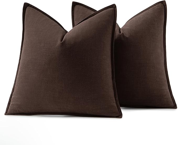 MIULEE Decorative Linen Pillow Covers 20x20 Inch Dark Brown Boho Farmhouse - Image 6