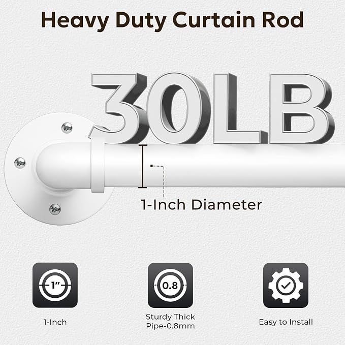 Zeerobee Curtain Rods for Windows 32 to 48, 1 Inch Industrial Wrap Around White - Image 4