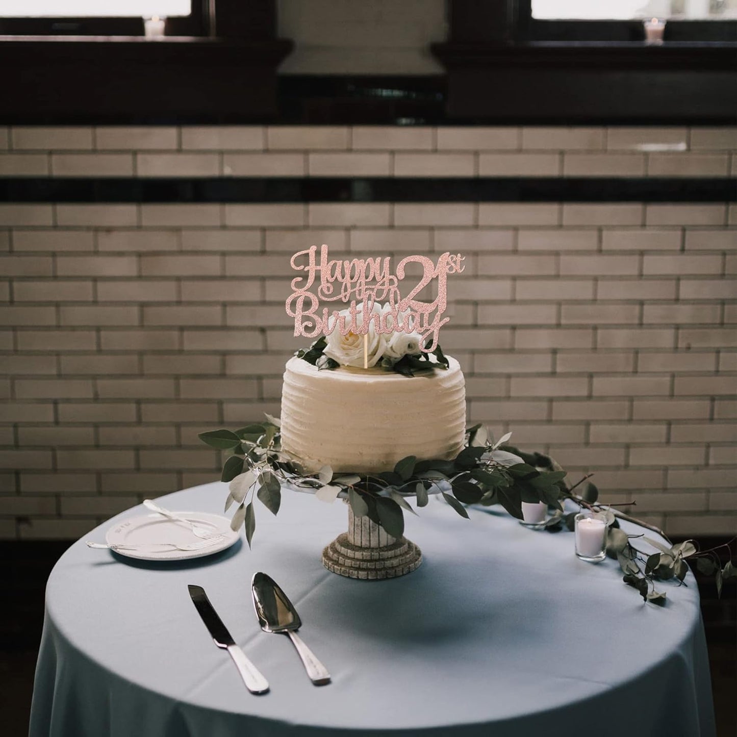 1 PCS Happy 21st Birthday Cake Topper Glitter Cheers to 21 Years Cake Pick Number 21 Fabulous Cake Decoration for 21st Birthday Theme Party Decorations Supplies Rose Gold