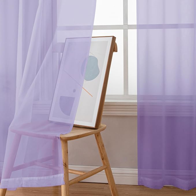 OWENIE Light Purple Sheer Curtains 90 Inches Long 2 Panels Set - Image 6