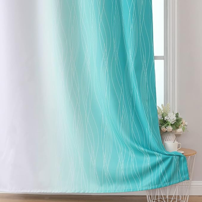Estelar Textiler Teal and Greyish White Blackout Curtains 45 Inch Length - Image 6