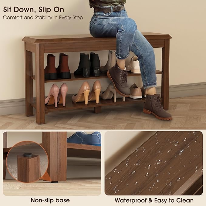 Shoe Rack for Front Door Entrance, Solid Wood Shoe Bench for Closet, Holds Up to 550lbs, Shoe Rack Bench for Entryway, Mudroom, Hallway