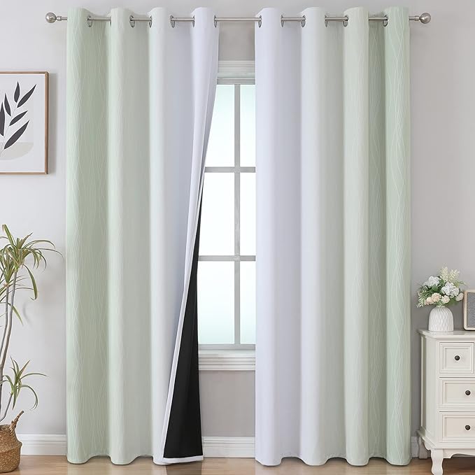 Estelar Textiler Sage Green and Greyish White Gradient Blackout Curtains by ESTELARTEXTILER