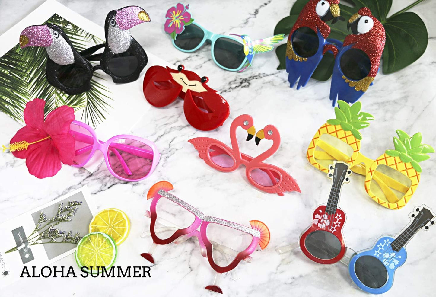 Ocean Line Luau Party Sunglasses - 9 Pairs Funny Hawaiian Glasses, Tropical Fancy Dress Props, Fun Summer Kids Party Favors, Beach Themed Party Supplies Decoration