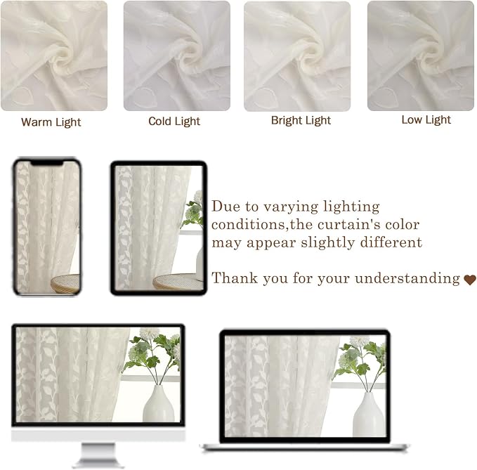 Chyhomenyc Ivory Sheer Curtains 96 Inch Length 2 Panels Set, Light Filtering - Image 3
