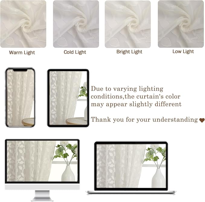 Chyhomenyc Ivory Sheer Curtains 90 Inch Length 2 Panels Set, Light Filtering - Image 3