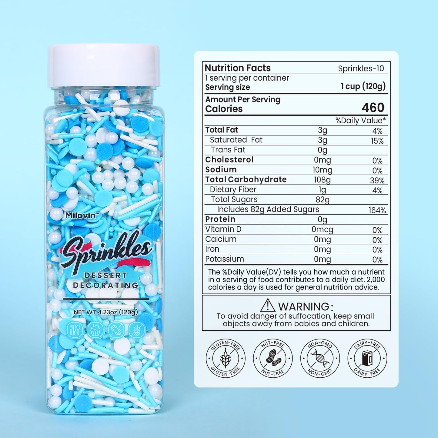 Edible Blue Sprinkles for Cake Decorating, Blue Confetti Sprinkles, Pearl Sprinkles, Jimmy Sprinkles for Cupcakes, Cookies, Chocolate, Candy, and Ice Cream Topping(120g/4.23oz)