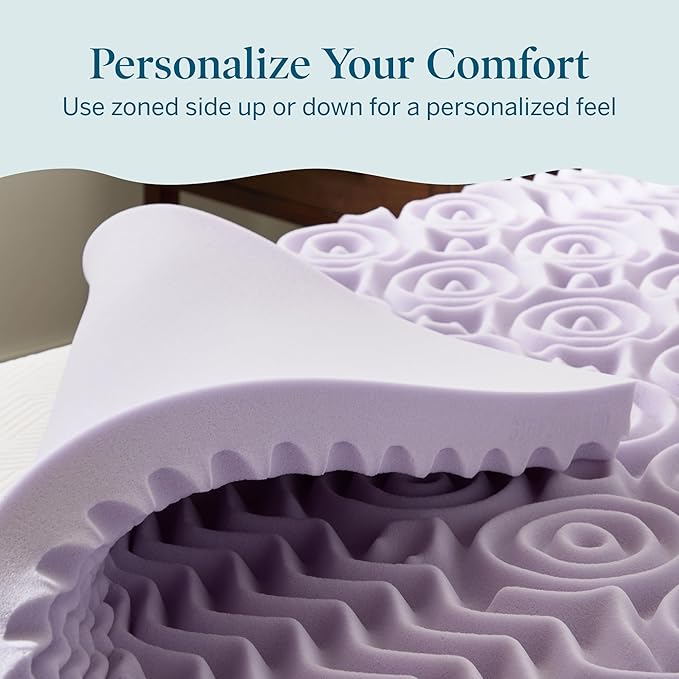 Lucid Lavender Infused 3 Inch Memory Foam Mattress Topper - California King Size - Plush Feel - 5 Convoluted Zones - CertiPUR Certified - New Home Owner & Dorm Room Essentials