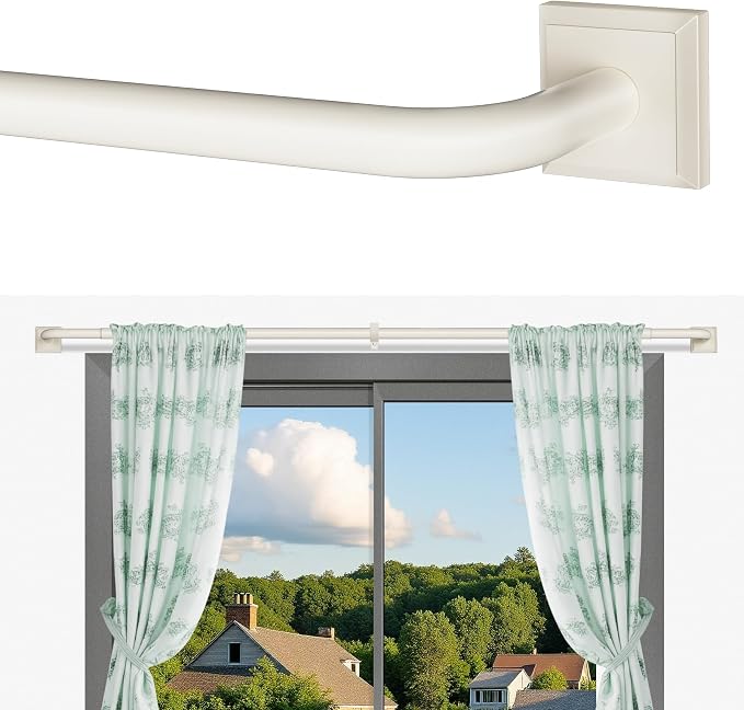 Beige White Curtain Rods for Windows 28-48Inch Heavy Duty French Return Rod by RBYCOS