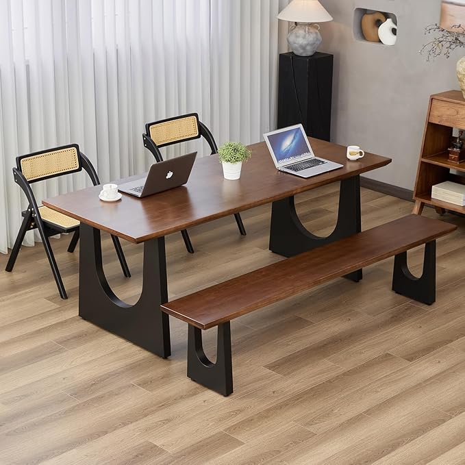 Wooden Executive Office Desk Computer Table Multi-Sized High Cost Performance Stylish Design Metal Legs Versatile Use for Office or Dining Casual Table (Walnut Color, 70.87in)