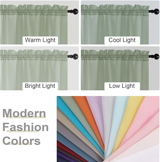 Sage Green Sheer Curtain for Bedroom Living Room 72 Inches Long 2 Panels Set - Image 7