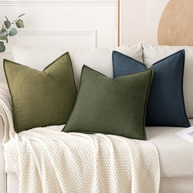 MIULEE Decorative Linen Euro Sham Pillow Covers 22x22 Inch Dark Olive Green - Image 4