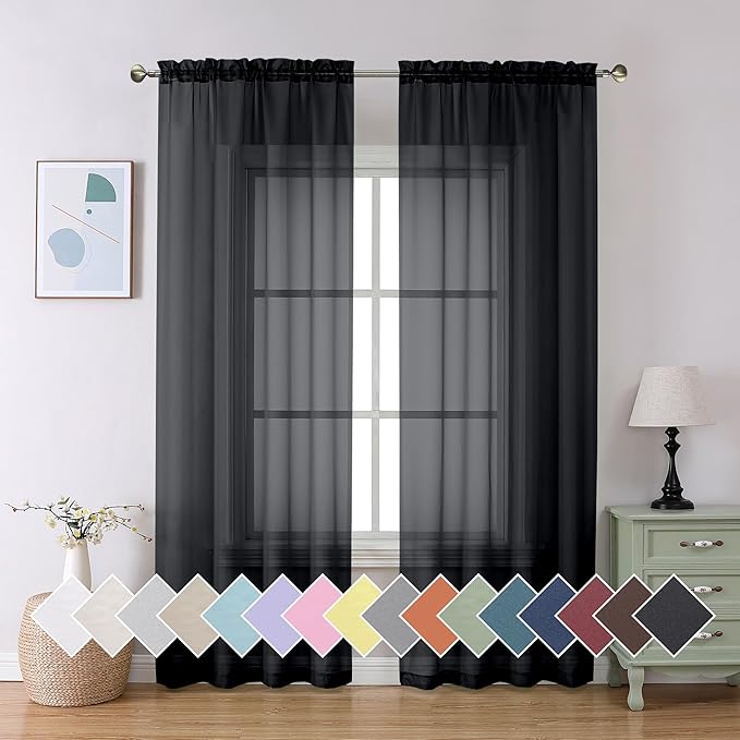 Aiyufeng Black Sheer Curtains 90" Long by Aiyufeng