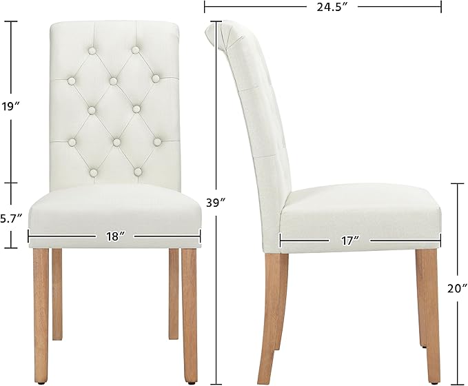 Yaheetech Dining Chairs Set of 4 Fabric Upholstered Dining Room Chairs with Button Tufted High Back and Solid Wood Legs for Kitchen/Living Room/Restaurant, Modern Style, Beige