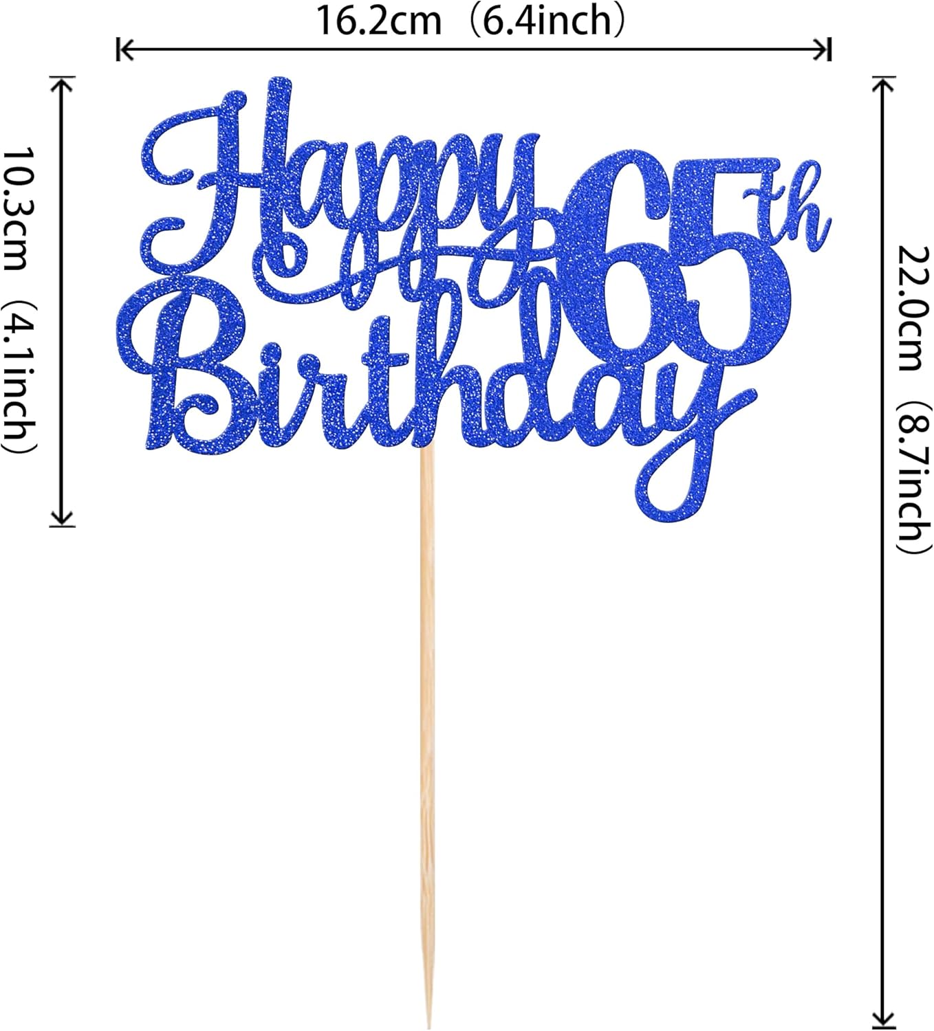 1 PCS Happy 65th Birthday Cake Topper Glitter Cheers to 65 Years Birthday Cake Pick Sixty Five 65 Fabulous Cake Decoration for Happy 65th Birthday Theme Party Decorations Supplies Blue
