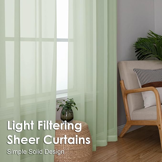 OVZME Light Green Sheer Curtains 63 Inches Long 2 Panels - Image 7