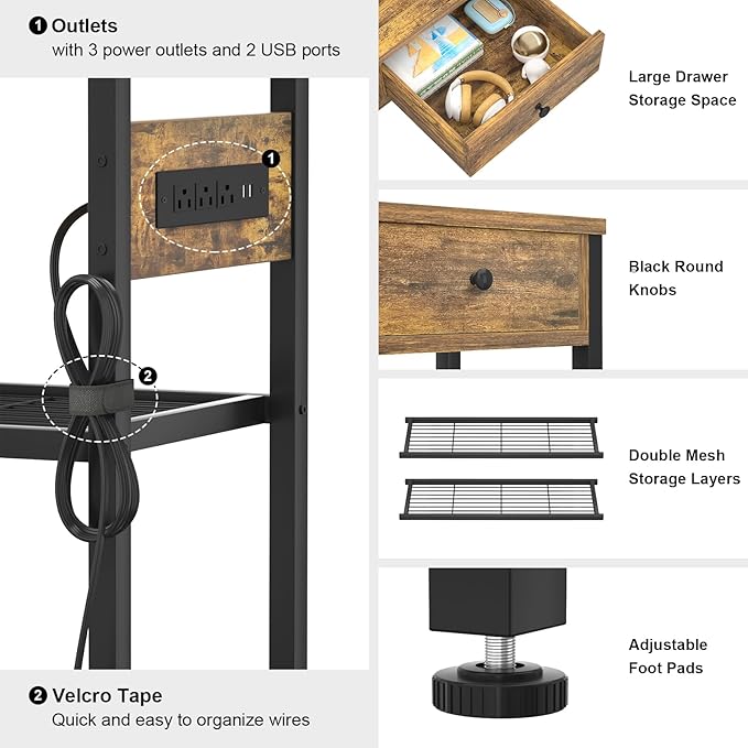 Ecoprsio Entryway Table with Outlets and USB Ports, Console Table with 2 Drawers, Small Sofa Table with Storage Shelves for Living Room, Couch, Hallway, Foyer, Kitchen Counter, 32'', Rustic