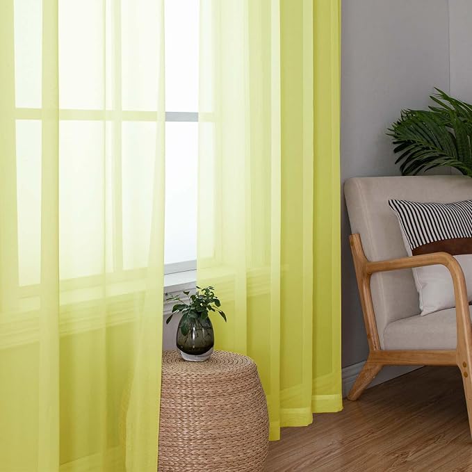 Lecloud Lemon Sheer Curtains 84 Inches Long 2 Panels, Solid Voile Light - Image 2