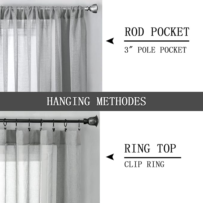 Tollpiz Short Sheer Curtains Linen Textured Bedroom Curtain Sheers Light - Image 5
