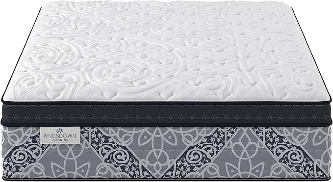 Kingsdown Passions Kelbrooke 16" Ultra Plush Euro Pillow Top Hybrid Mattress Twin XL, Gel Memory Foam Layer Motion Isolation Quilted Top Premium Mattress