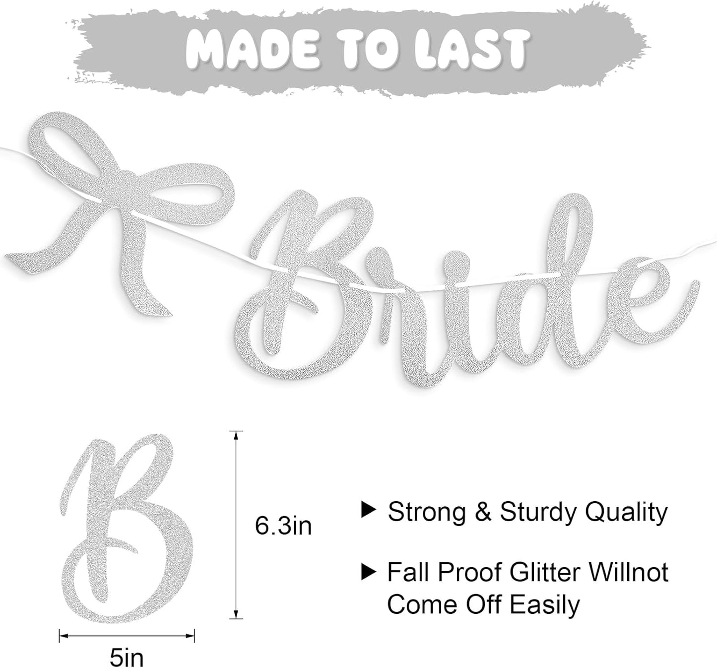 Bride to Be Banner, White Bride to Be with Bow Glitter Bachelorette Bridal Party Banner BRIDE TO BE Sign for White Bachelorette Bridal Shower Wedding Engagement Hen Party Decorations