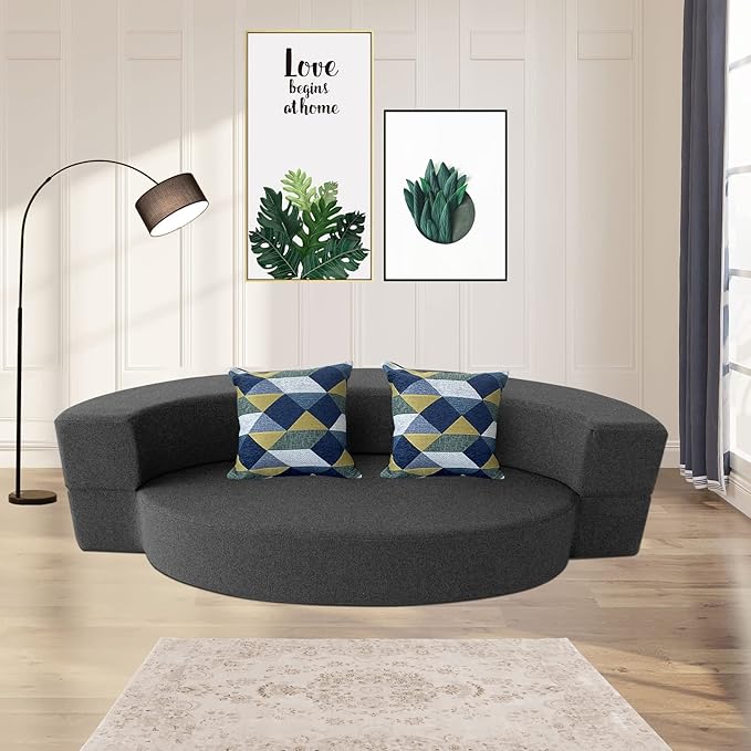 Modern Folding Sofa Bed Couch Memory Foam with 2 Pillows Sleeper Sofa futon Couch for Bedroom Living Room Guests, Washable Set, Stylish Oval 76''L × 41.5''D × 10''H,Dark Gray
