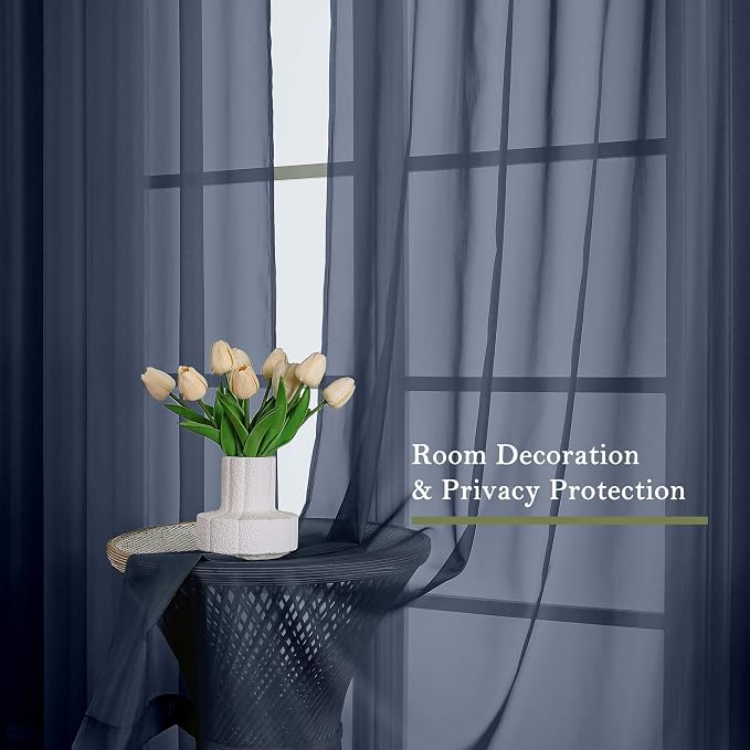 Lecloud Navy Blue Sheer Curtains - Image 4